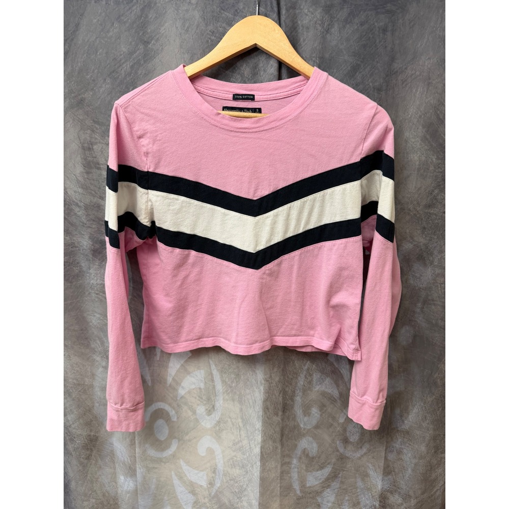 Abercrombie & Fitch Pink Chevron Stripe Cropped Long Sleeve Tee Shirt Small